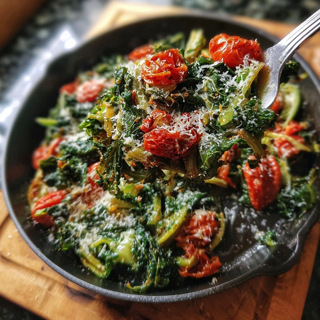 Schnelle Grünkohlpfanne mit getrockneten Tomaten