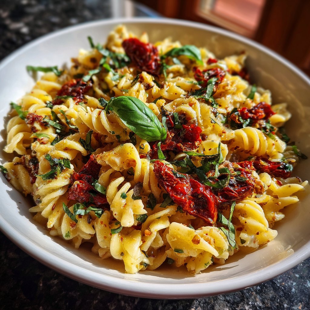 Mediterraner Nudelsalat Mit Getrockneten Tomaten