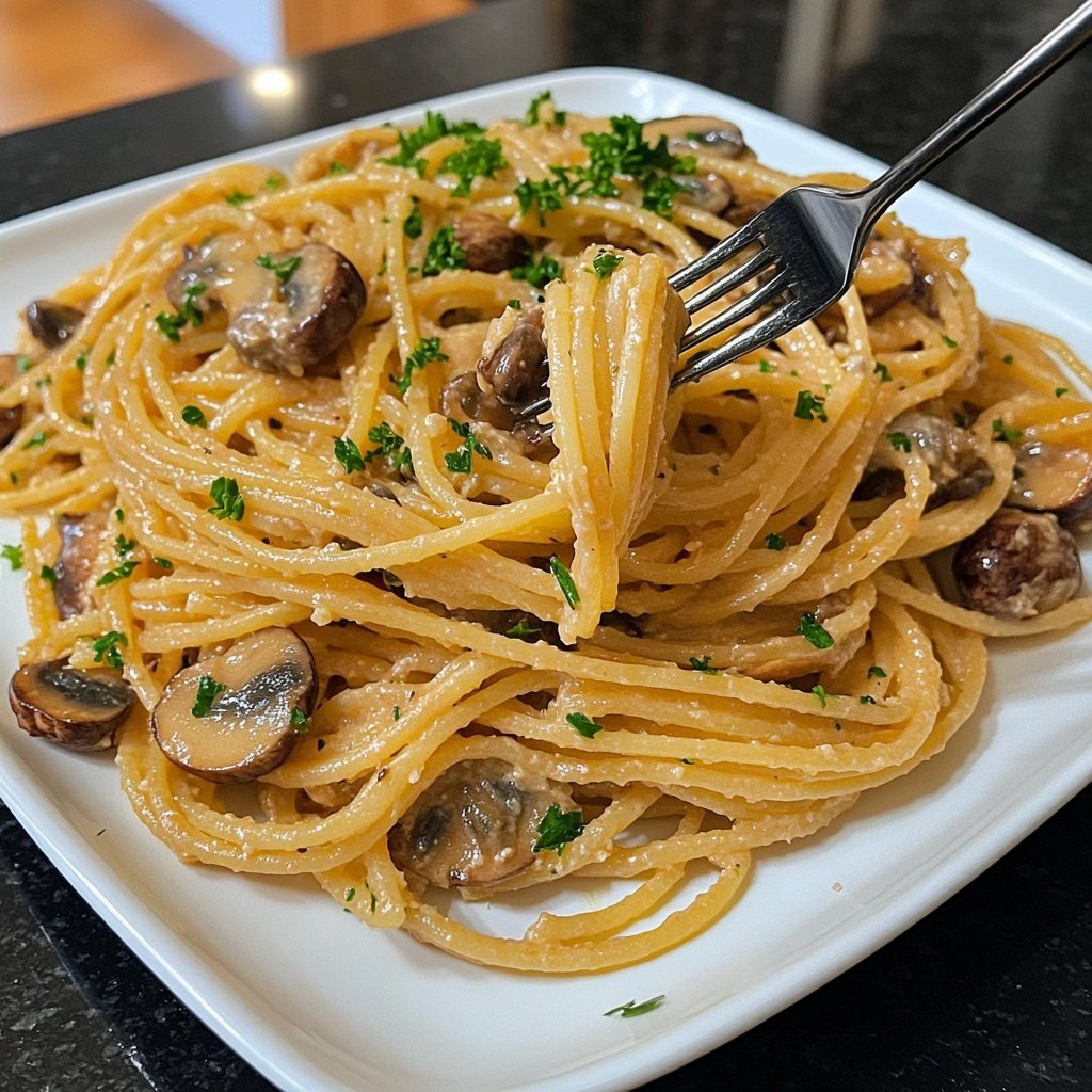 Spaghetti mit Pilzen und Petersilie